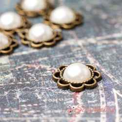 Квітка металева бронза з напівбусиною шампань, 14мм, 1шт.