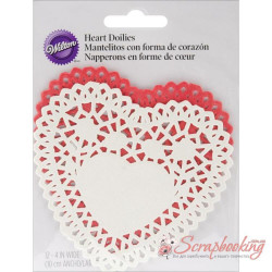 Набір мереживних серветок Wilton Red/White Heart 10см, 12шт