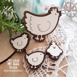 Дерев'яна фішка Scrapbox сім'я курочок Fl-026, 47*41мм