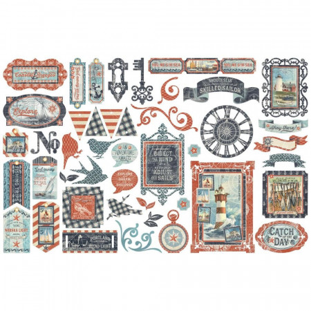 Висічки Graphic 45 Catch Of The Day Cardstock Die-Cut Assortment 48шт