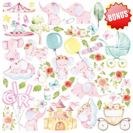 Набір паперу 30*30см Fabrika Decoru My cute Baby elephant girl 10аркушів