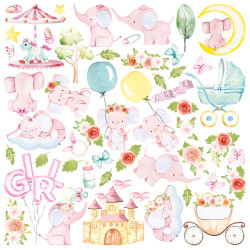 Аркуш паперу 30*30см Fabrika Decoru My cute Baby elephant girl малюнки