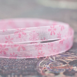 Стрічка органза 9мм ромашки рожевий, 1м