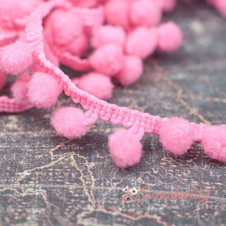 Тесьма MK45 помпон рожевий, 1,5см, 1м