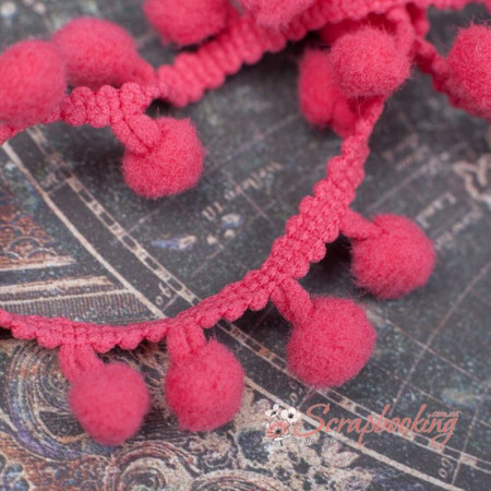 Тесьма MK45 помпон малиновий, 1,5см, 1м