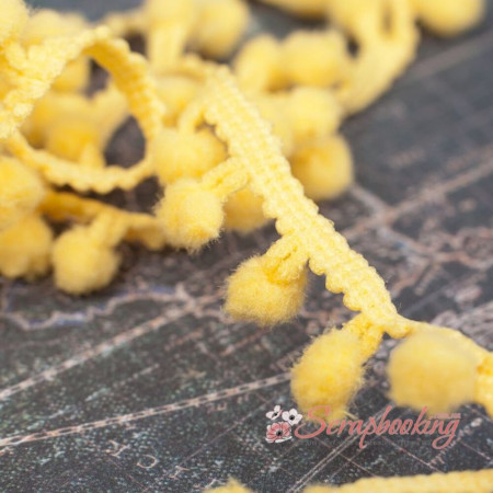 Тесьма MK45 помпон жовтий, 1,5см, 1м