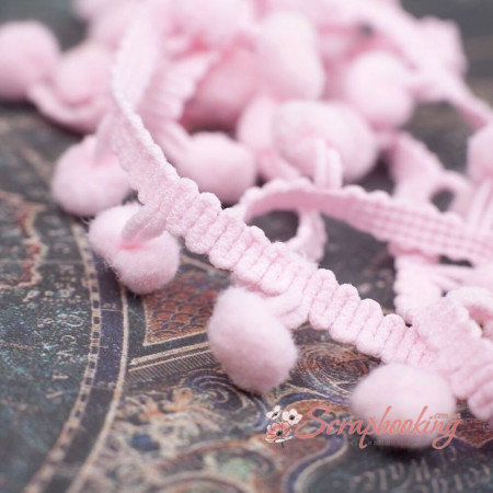 Тесьма MK45 рожевий помпон світлий, 1,5см, 1м