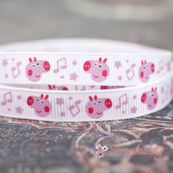 Стрічка репс 9мм свинка пеппа білий, 1м