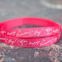 Лента репс 9мм с Днем святого Валентина малиновый, 1м