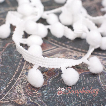 Тесьма MK45 помпон білий, 1,5см, 1м