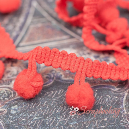 Тесьма MK45 помпон червоний, 1,5см, 1м