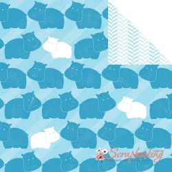 Аркуш паперу 30*30см Imaginisce My Baby Boy Blue Hippopotamus двосторонній