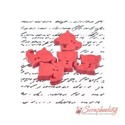 Гудзик дерев'яна кішечка 16*16мм червоний