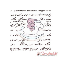 Гудзик дерев'яний ведмедик на конячці 33*31мм шоколадний блакитний