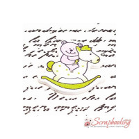 Ґудзик дерев'яний ведмедик на коні 33*31мм рожевий зелений