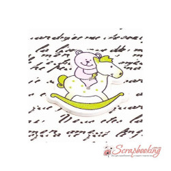 Ґудзик дерев'яний ведмедик на коні 33*31мм рожевий зелений