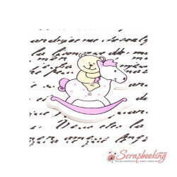 Ґудзик дерев'яний ведмедик на конячці 33*31мм жовтий рожевий