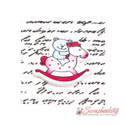 Ґудзик дерев'яний ведмедик на коні 33*31мм блакитний червоний