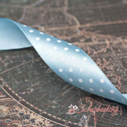 Стрічка атласна горошок, 2,5см, блакитна, 1м