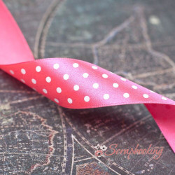 Стрічка атласна горошок, 2,5см, малинова, 1м