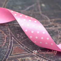 Стрічка атласна горошок, 2,5см, рожева, 1м