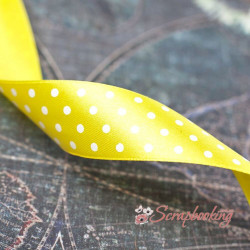 Стрічка атласна горошок, 2,5см, жовта, 1м
