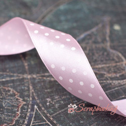 Стрічка атласна горошок, 2,5см, блідо-рожева, 1м