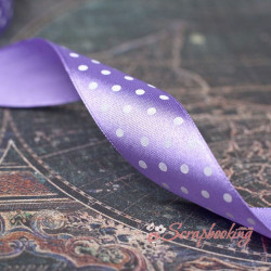 Стрічка атласна горошок, 2,5см, фіолетова, 1м