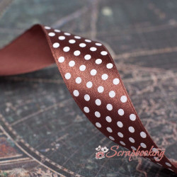 Стрічка атласна горошок, 2,5см, коричнева, 1м