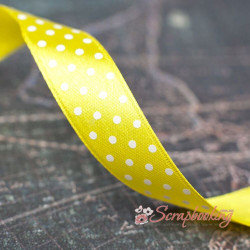 Стрічка атласна горошок, 1,5см, жовта, 1м