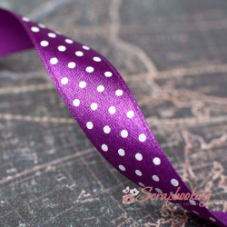 Стрічка атласна горошок, 1,5см, сливовий, 1м
