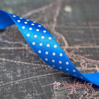 Лента атласная горошек, 1,5см, синяя, 1м