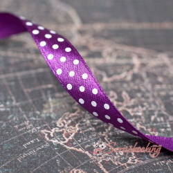 Стрічка атласна горошок, 1,0см, сливовий, 1м