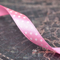 Стрічка атласна горошок, 1,0см рожева, 1м