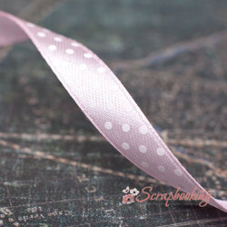 Стрічка атласна горошок, 1,0см блідо-рожева, 1м