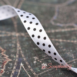 Стрічка атласна горошок, 1,0см, біла ПТ, 1м