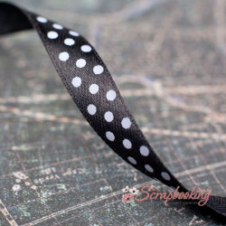 Стрічка атласна горошок, 1,0см, чорна, 1м