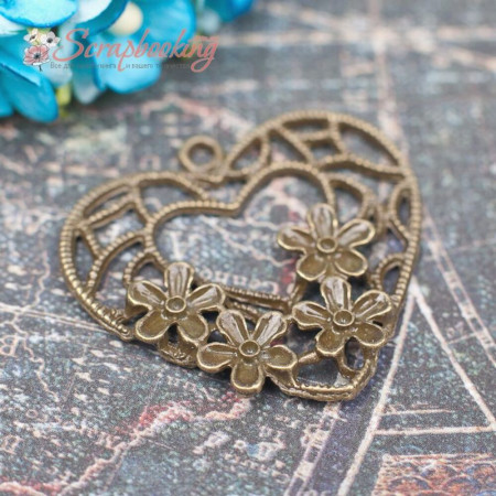 Підвіска металева серце бронза 31 * 33 * 3мм, 1шт