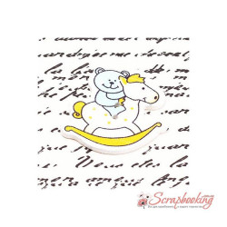 Гудзик дерев'яний ведмедик на коні 33*31мм блакитний жовтий