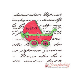 Гудзик дерев'яний дитячий візок 34*32мм червоний