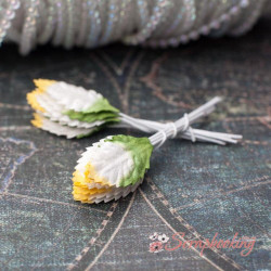 Листя троянди паперові 1,3 * 2,5 см біло-жовто-зелені, 10шт