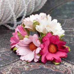 Букет хризантем біло-рожеві, 5шт