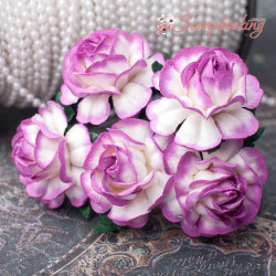 Букет троянд Tea Roses 40мм біло-малинові, 5шт