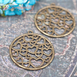 Підвіска металева медальйон серце бронза 35*32мм, 1шт