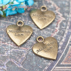 Підвіска металева серце бронза Made with love 20*18мм, 1шт