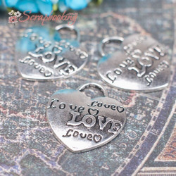 Підвіска металева серце срібло Love 24 * 21мм, 1шт