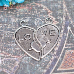 Підвіска металева серце срібло половинки 31*14мм