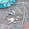 Підвіска металева серце срібло Love you 27*35мм, 1шт