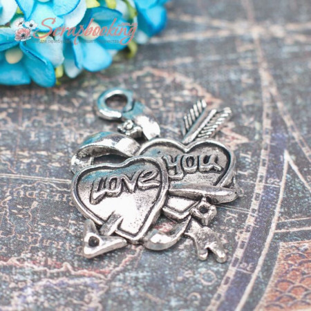Підвіска металева серце срібло Love you 27*35мм, 1шт