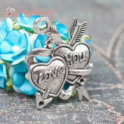 Підвіска металева серце срібло Love you 27*35мм, 1шт